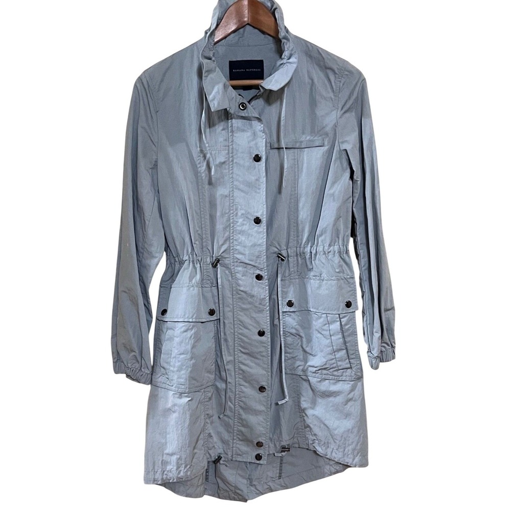 Banana Republic Utility Parka Women Small Blue Gray Excellent Drawstring Waist